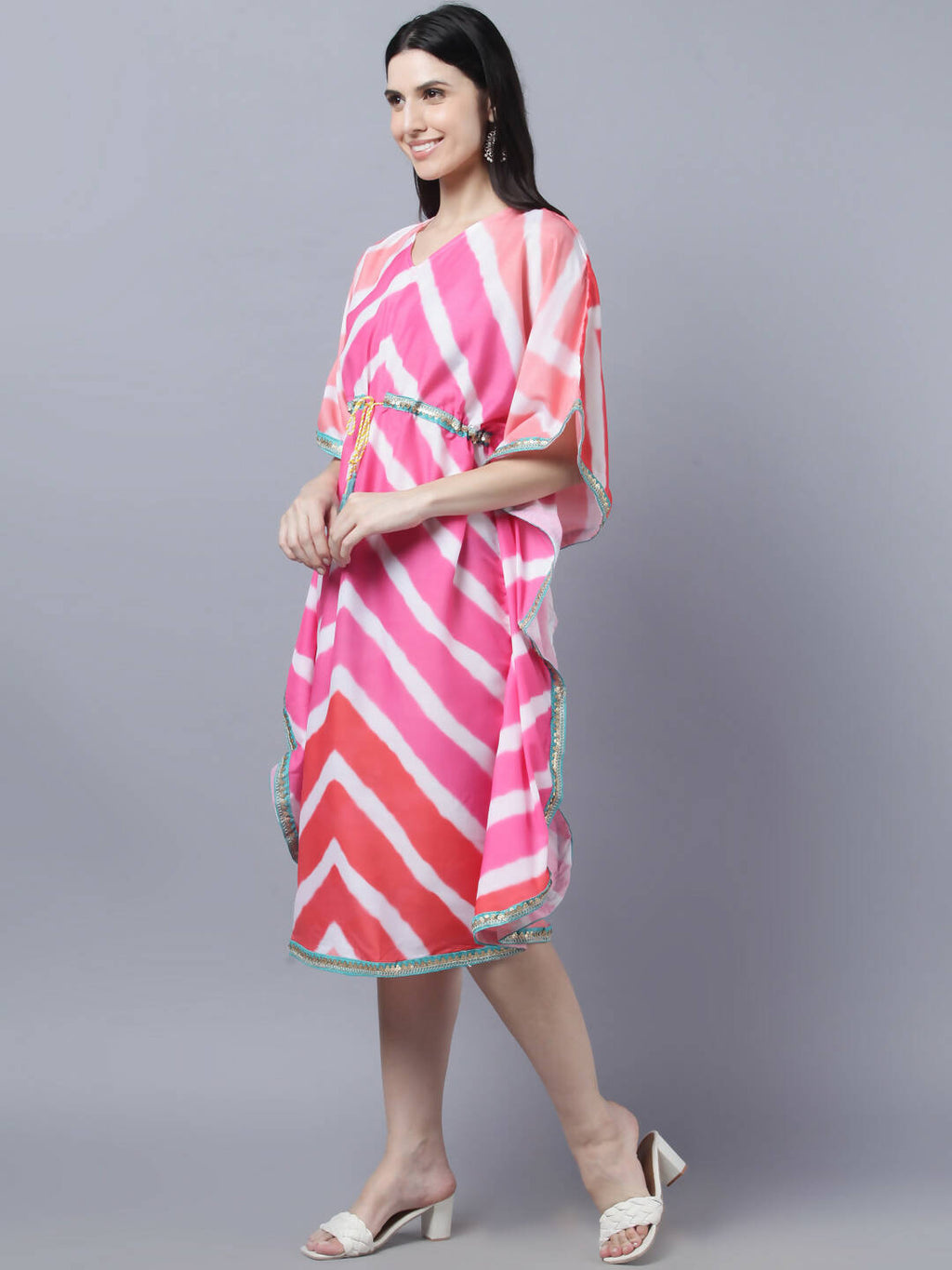 Myshka Women's Multicoloured Striped Kaftan Dress | Grocsy
