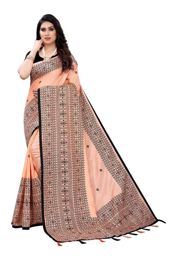 Vamika Peach Sana Silk Printed Saree (Nihal Peach) | Grocsy