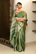 Joban Fashion Green Saree Tissue Digital With Embroidery | Grocsy