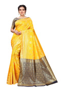 Vamika Ethnic Fire Yellow Weaving Banarasi Jacquard Saree | Grocsy