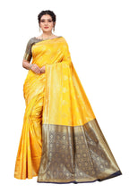Vamika Ethnic Fire Yellow Weaving Banarasi Jacquard Saree | Grocsy