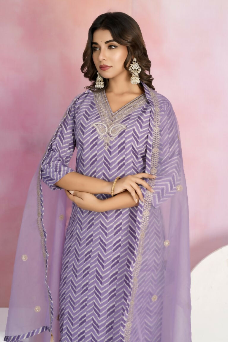 Ethnic Festive Wear Viscose Chanderi Purple Stitched Suit With Dupatta - Tanisha | Grocsy