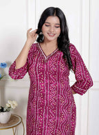 Miravan Womens Magenta Bandhej Printed Rayon Kurti | Grocsy