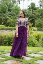 Vastranavya Faux Blooming with Embroidery Zari Sequins-work Gown - Purple | Grocsy