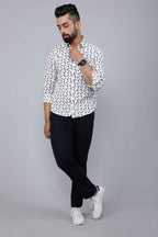 Miravan Men's White Spread Collar Bird Print Casual Shirt | Grocsy