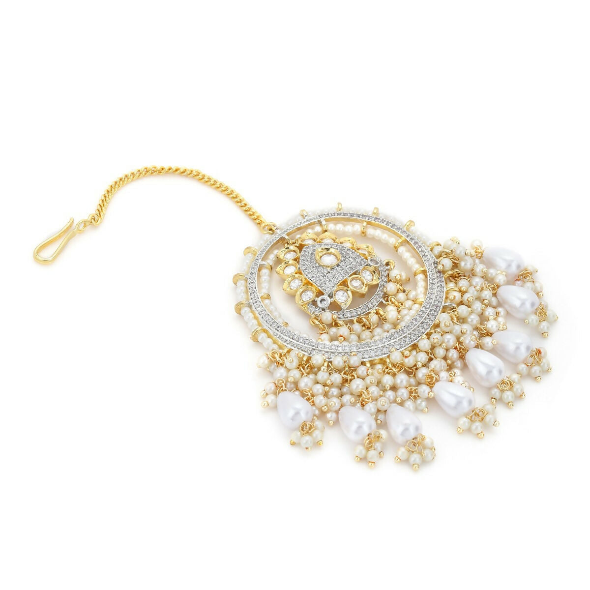 Kundan Chand Maang Tikka with Pearl Drops - Ruby Raang | Grocsy