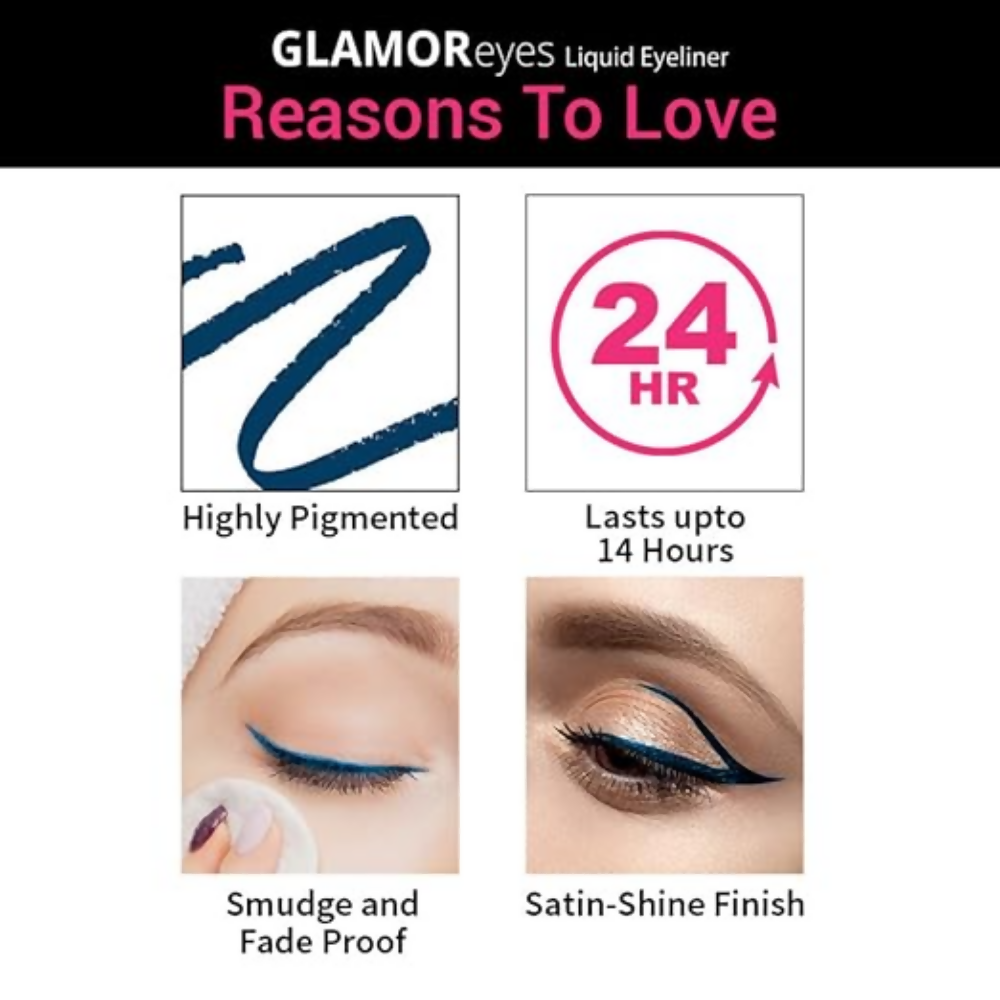 Nykaa Glamoreyes Waterproof & Smudgeproof Coloured Natural Liquid Eyeliner - Blue | Grocsy
