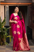 Rani Silk Woven Saree with Unstitched Blouse - Hiral Fashion | Grocsy