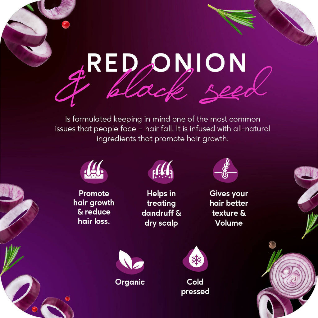 Careberry Organic Red Onion & Black Seed Extract Oil For Anti Hair Fall | Grocsy