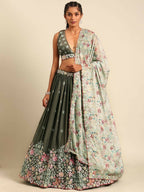 House of Panchhi Olive Chinon Sequins embroidery Lehenga choli & Dupatta | Grocsy
