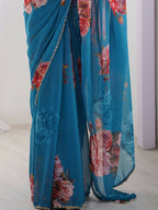Traditional Partywear Blue Georgette Fancy Saree-Pavitra | Grocsy
