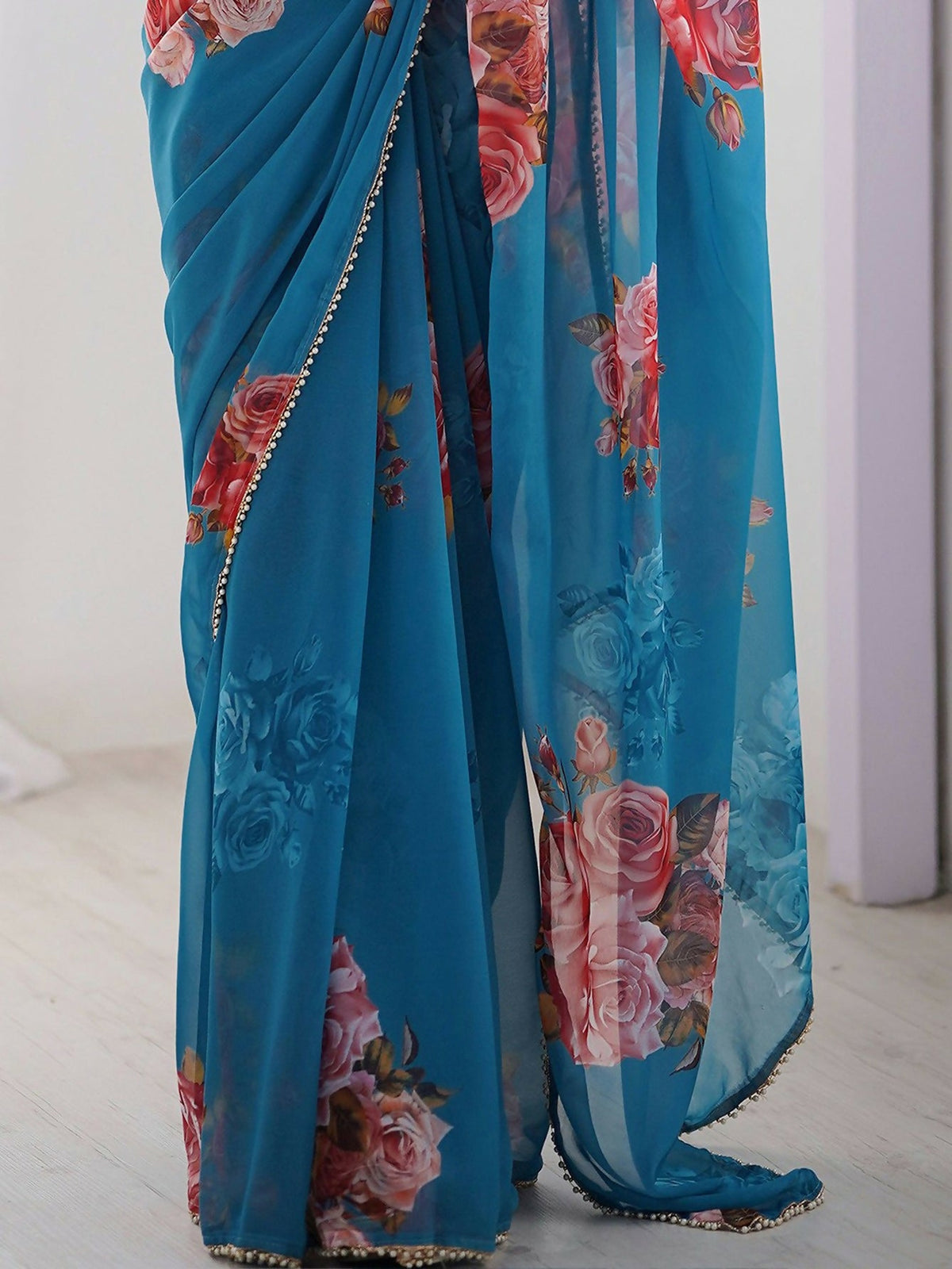 Traditional Partywear Blue Georgette Fancy Saree-Pavitra | Grocsy