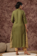 Juniper Olive Ethnic Motif Printed Rayon A-Line Women Kurta | Grocsy