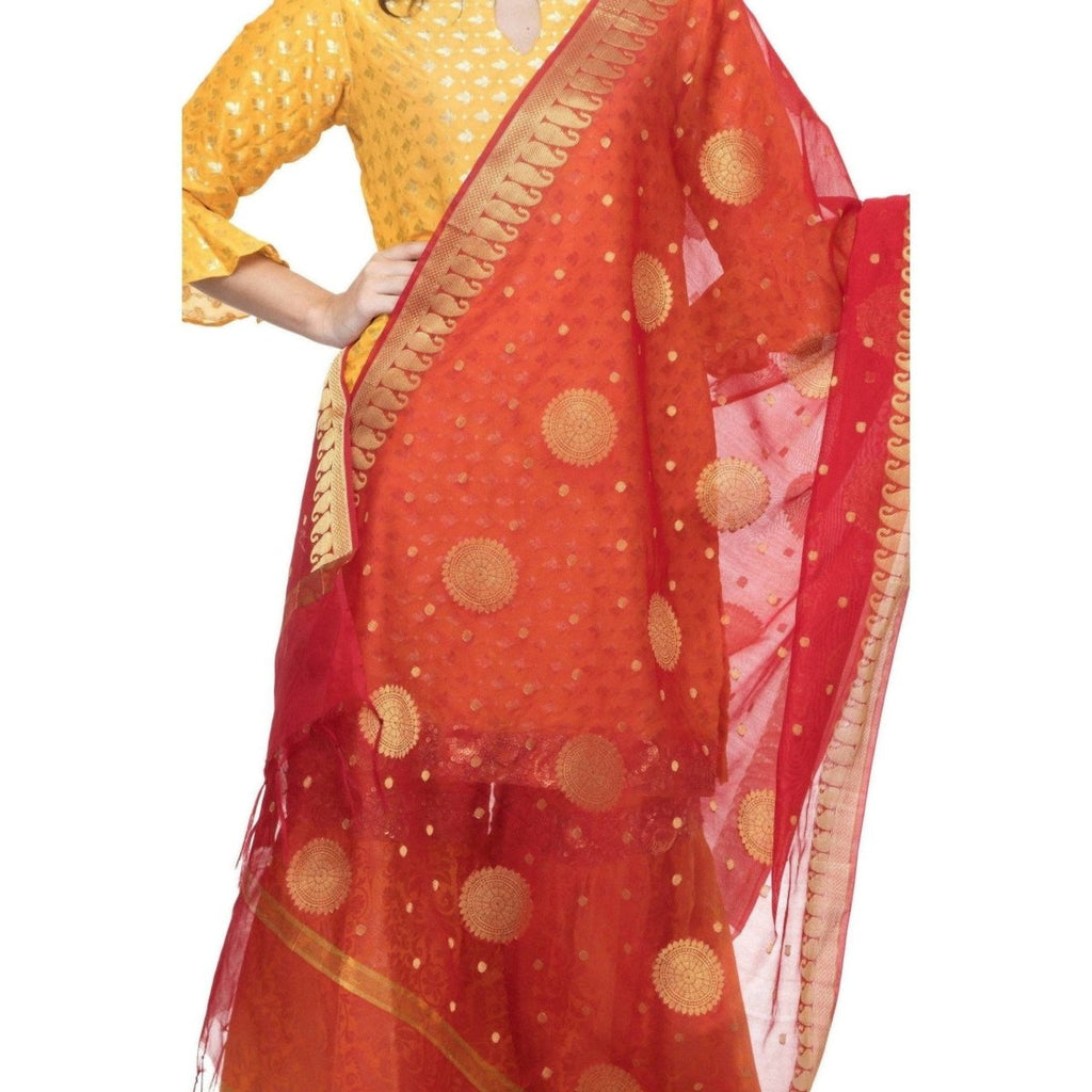 A R Silk Women's Vanarsi Silk Zari Embroidery Red Fancy Dupatta | Grocsy