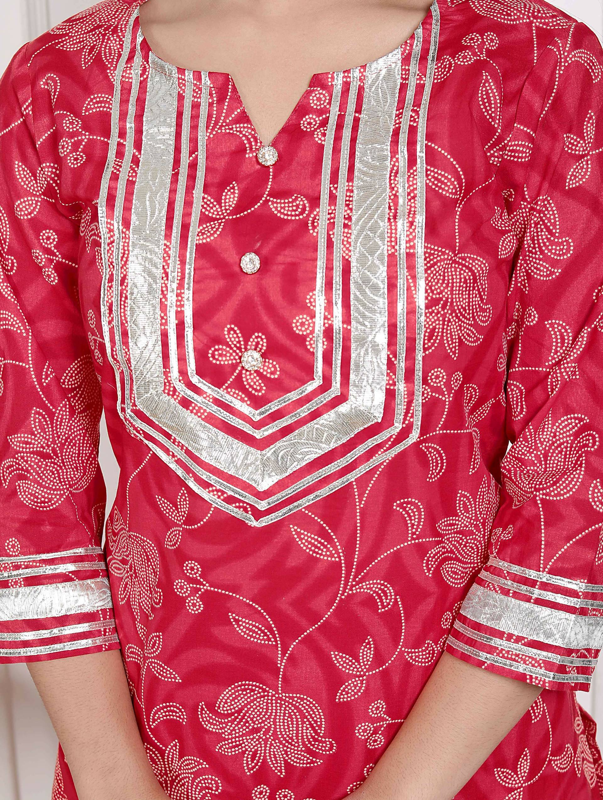 Miravan Women's Red Cotton Gota Work Kurta with Palazzo | Grocsy