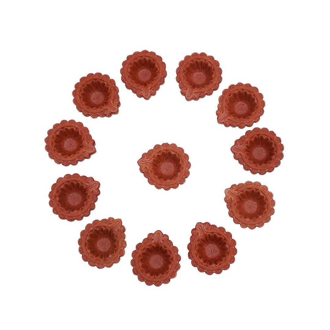 Tied Ribbons Brown Set of 12 Handmade Clay Terracotta Diyas | Grocsy