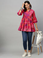 Pink Cotton Geometric Printed A-line Top - Bosky | Grocsy