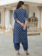Aramya Straight Soft Cotton Floral Print Women's Kurta - Blue | Grocsy