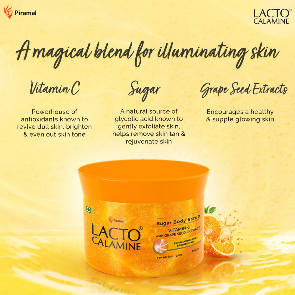 Lacto Calamine Vitamin C Sugar Body Scrub, Mild Exfoliation+Glowing Skin Scrub | Grocsy