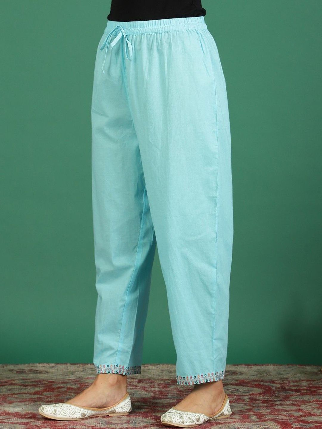 Sangria Embroidered Cotton Kurta With Trousers & Dupatta | Grocsy