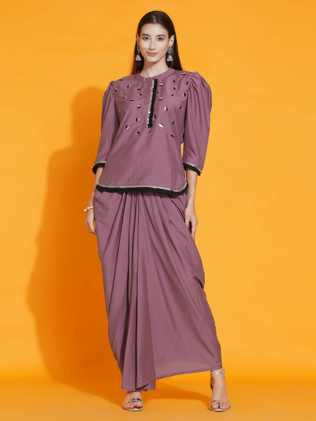 Women Republic Mauve Hand Embellished Kurta With Dhoti | Grocsy
