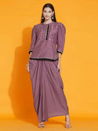 Women Republic Mauve Hand Embellished Kurta With Dhoti | Grocsy