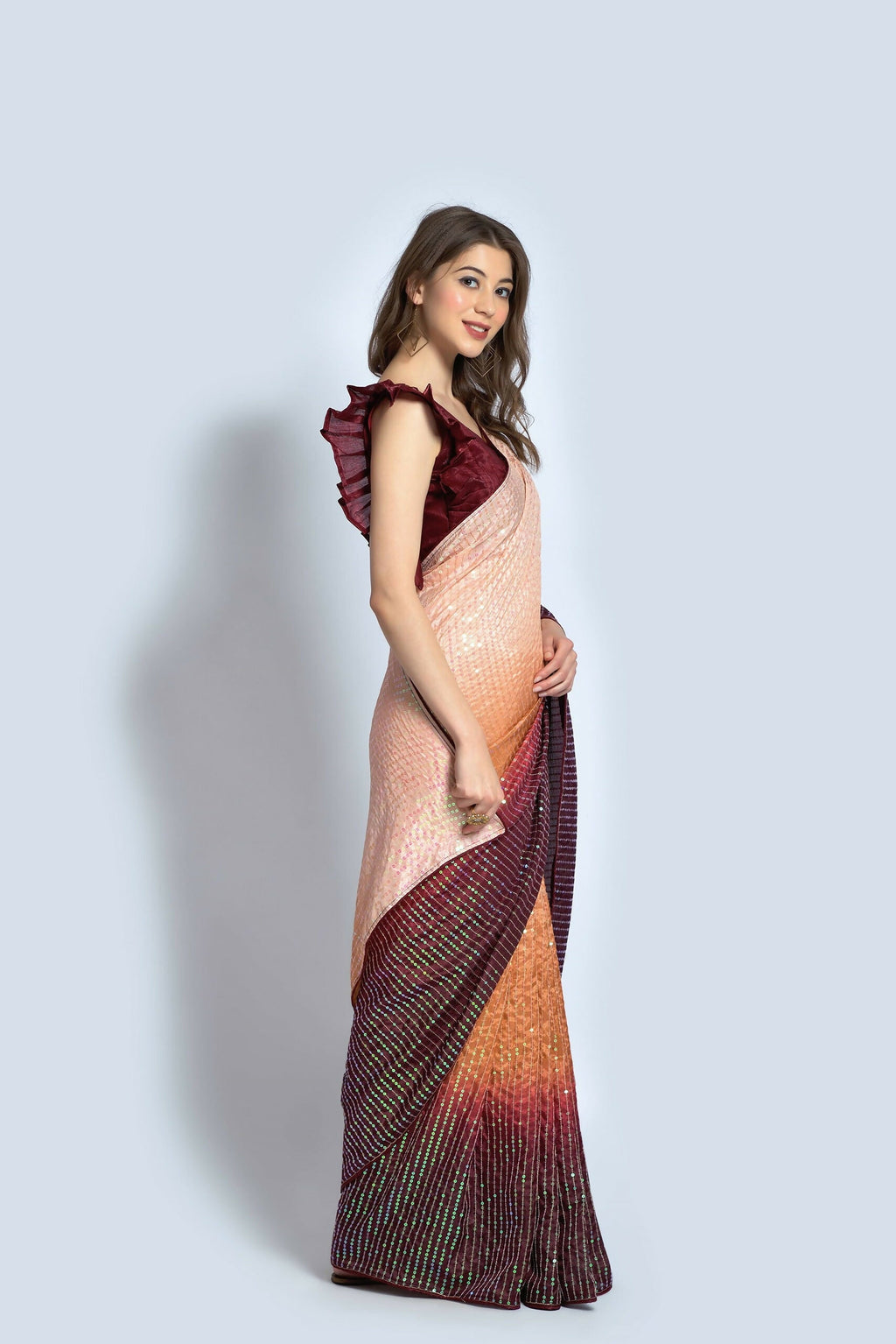 Vegaa Fashion Brown Vichitra Silk Embroidered Party Wear Saree | Grocsy