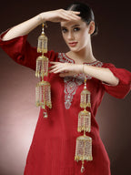 NVR Women's Pack Of 2 Gold-Polished & White Pearl Beaded Bridal Layered Heavy Kaleera Sets | Grocsy