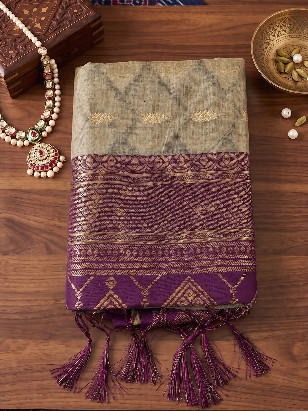 Shree Shyam Fashion Chiku With Purple Cotton Saree | Grocsy