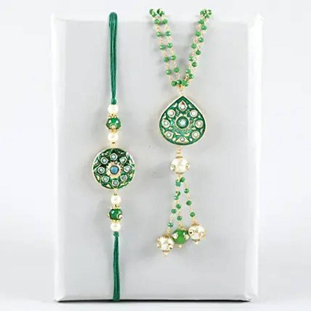 Bhaiya Bhabhi Meenakari Rakhi Set And Dry Fruits | Grocsy