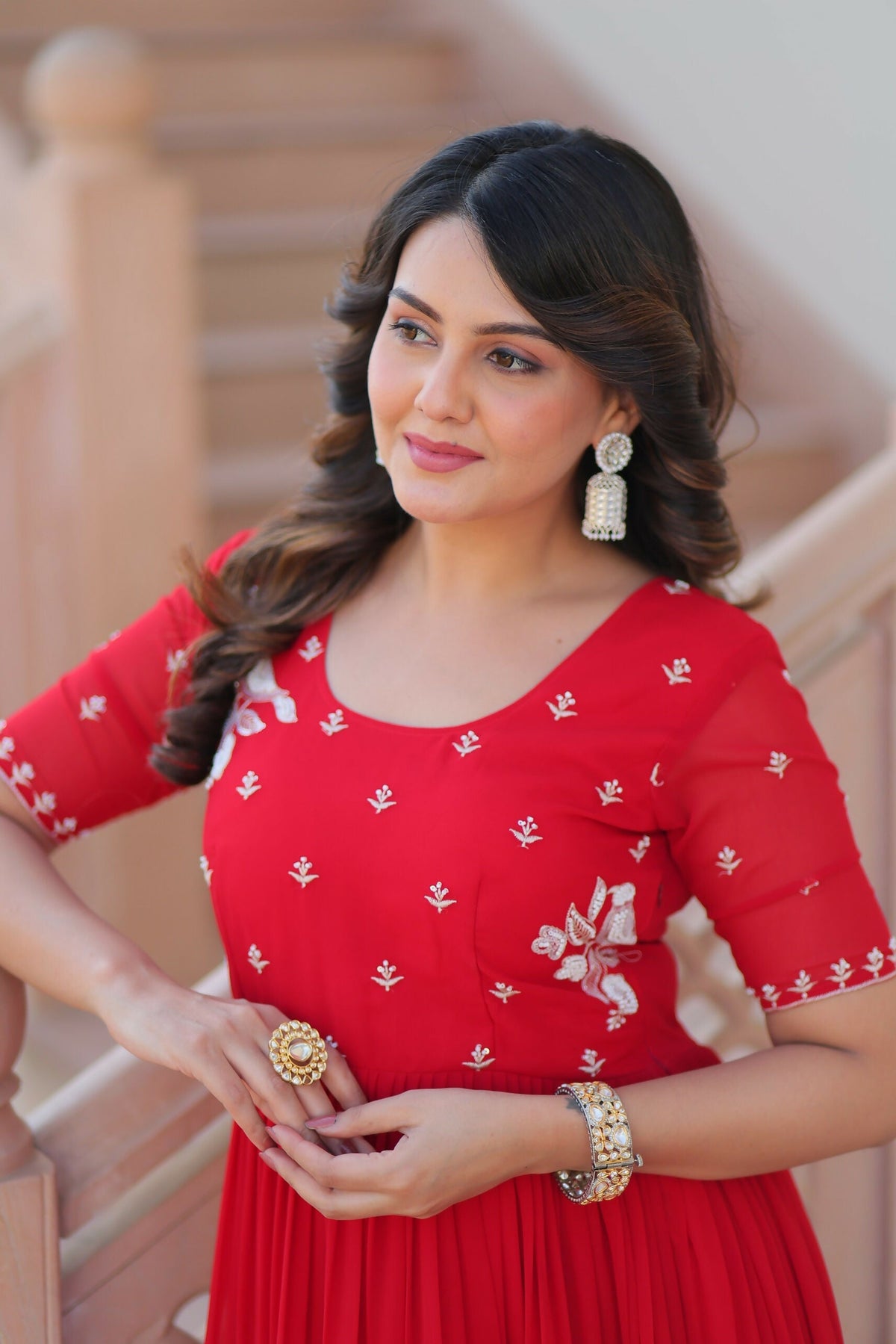 Joban Fashion Red Georgette Sequence Embroidery Work Gown | Grocsy
