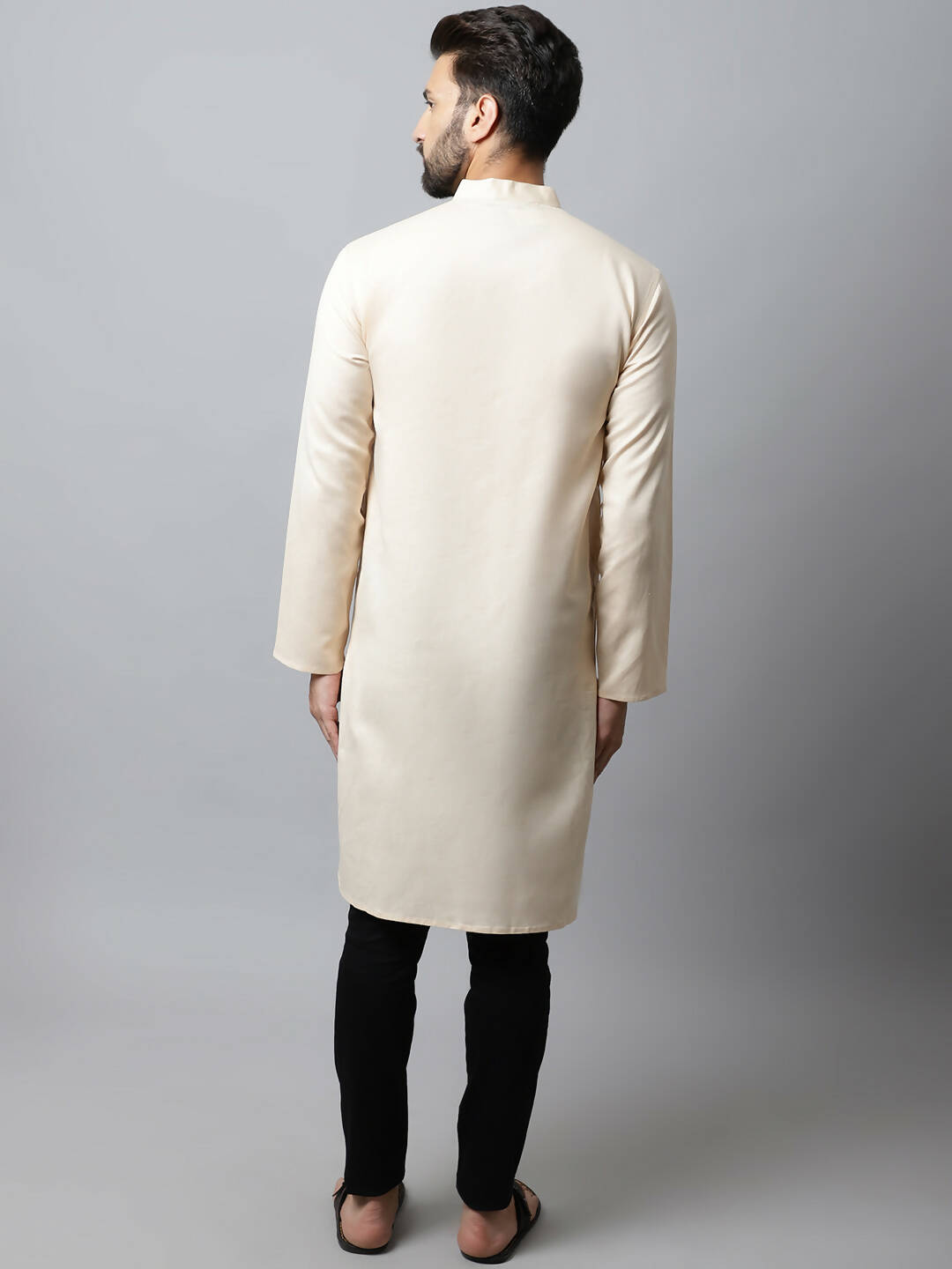 Even Apparels Cream Color Pure Cotton Men's Kurta With Side Placket (SLD1176) | Grocsy