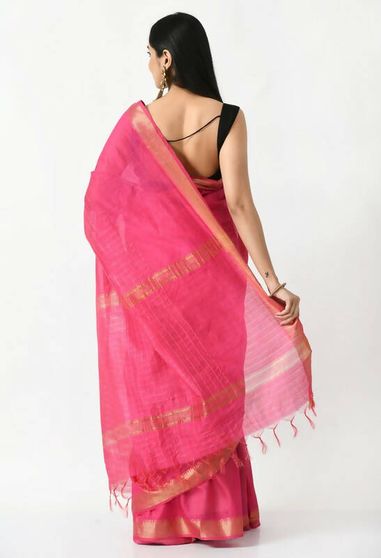 Mominos Fashion Moeza Pink Bhagalpuri Handloom Silk Raj Shree Saree with unstitched Blouse piece | Grocsy