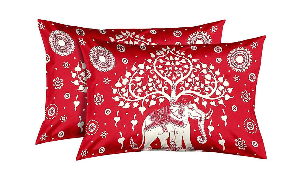 Vamika Printed Cotton Red Color Bedsheet With Pillow Covers (LEOC_SKHTY_RED) | Grocsy