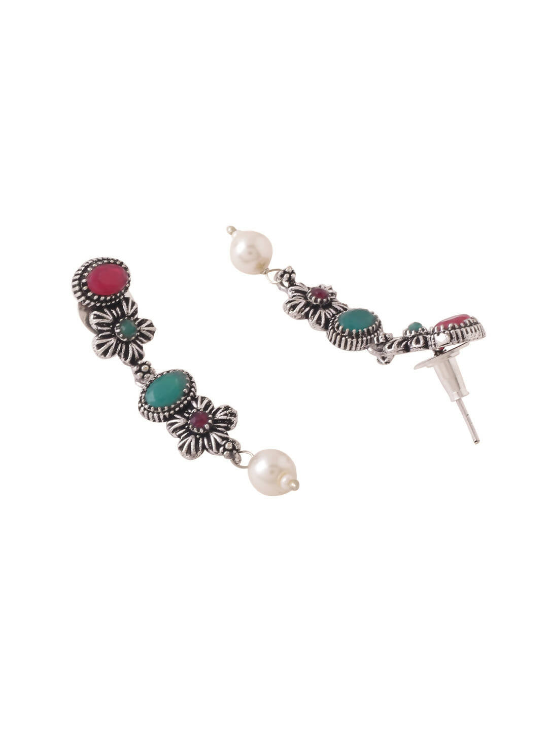 NVR Women Silver-Plated Stone Studded Oxidised Silver Jewellery Set | Grocsy