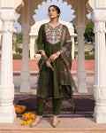 Jyoti Fashion Women's Mehendi Cotton Silk Hand Work with Floral Printed Kurta Set | Grocsy