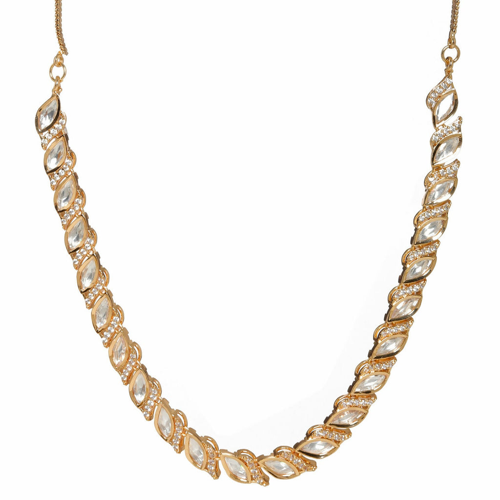 Leaf Shaped Neckpiece in Kundan and American Diamonds (Gold) - Ruby Raang | Grocsy