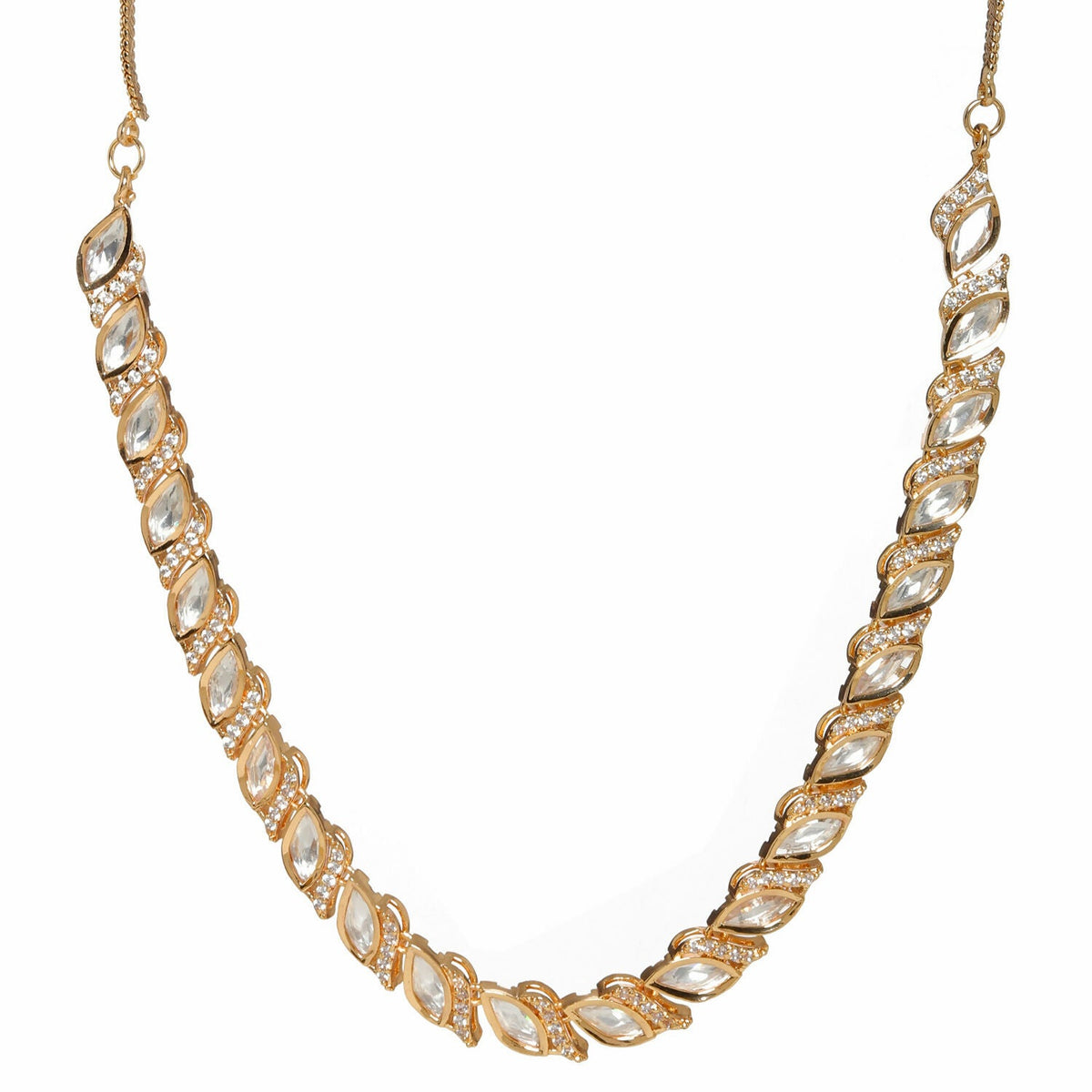 Leaf Shaped Neckpiece in Kundan and American Diamonds (Gold) - Ruby Raang | Grocsy