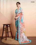 Multi Georgette Designer Printed Party Wear Saree - Cinderella | Grocsy