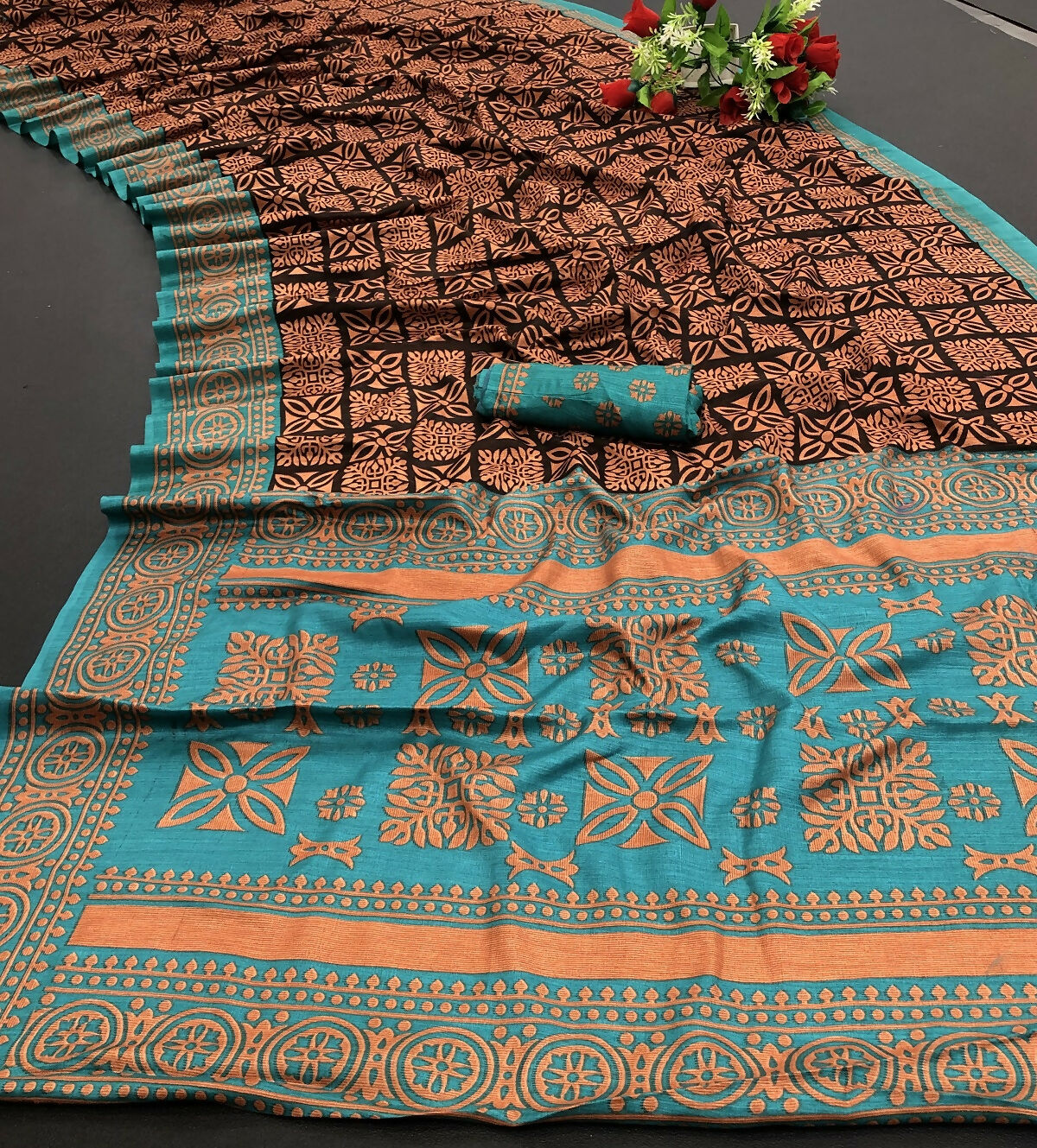 Vamika Brown Printed Art Silk Saree | Grocsy