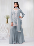 Anaita Sky Blue Faux Georgette Stitched Suit with Embroidery Cotton Thread & Sequence Work | Grocsy