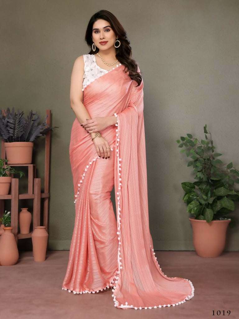 Designer Partywear Peach Banglor Fancy Saree - Kanak | Grocsy