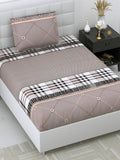 DREAM WEAVERZ Beige Checked 220 TC Glazed Cotton Bedsheet with Pillow Covers | Grocsy