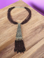 Inhanns Day-To-Dinner Tie Shaped Oxidized Black Metal Multi-Layered Long Only Necklace - Coffee Necklace | Grocsy