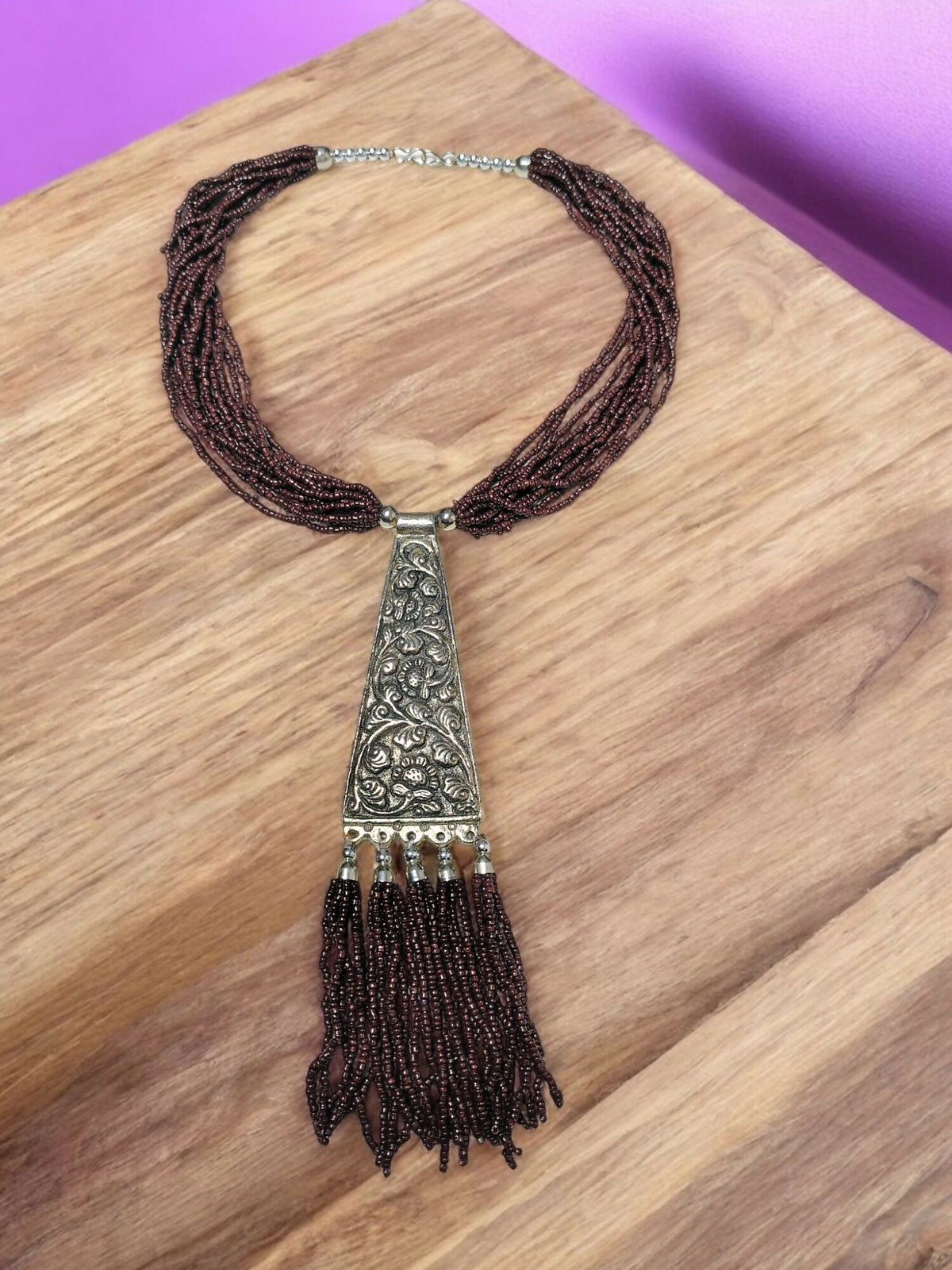 Inhanns Day-To-Dinner Tie Shaped Oxidized Black Metal Multi-Layered Long Only Necklace - Coffee Necklace | Grocsy