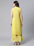 Ahalyaa Women Yellow Colour Pure Cotton Glitter Print Kurta Palazzo Set | Grocsy