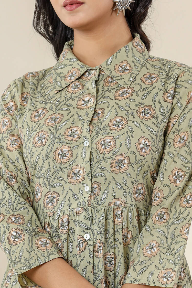 Kaajh Women's Green Printed Cotton Co-ord Set | Grocsy