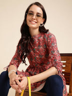 Red Poly Rayon Digital Printed A-line Top - Tarini | Grocsy