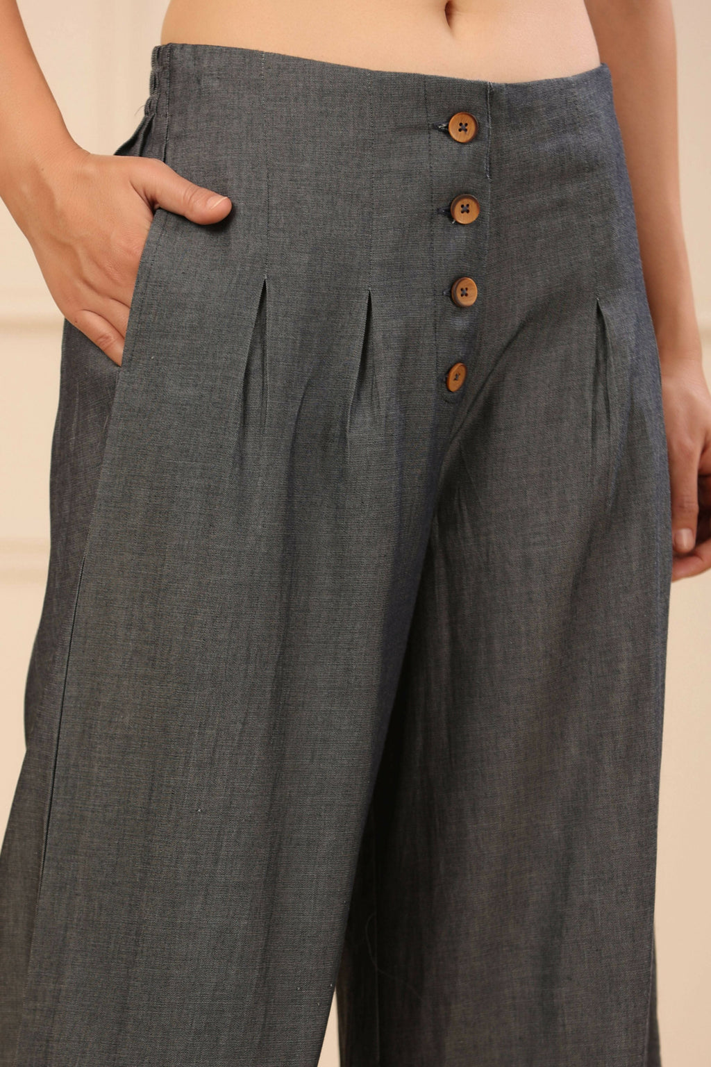 Juniper Women's Grey Denim Solid Flared Pant/Slim Pant | Grocsy