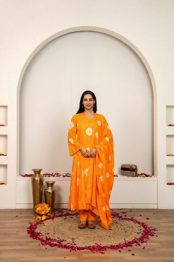 Joban Fashion Orange Tie & Dye Cotton Suit Set | Grocsy
